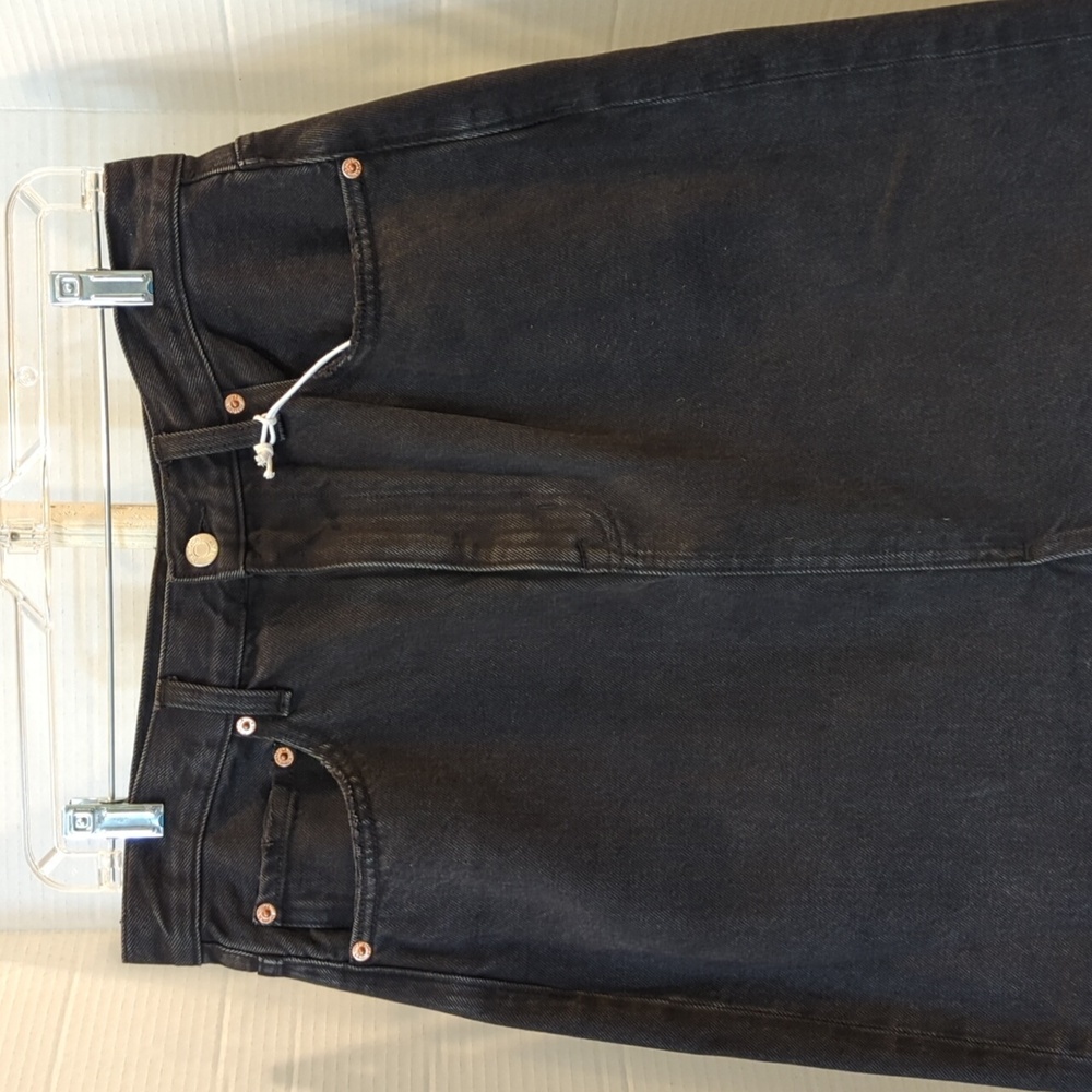 Pistola Black Denim High Rise Midi Jean Skirt. Size 30. NEW 36" Long